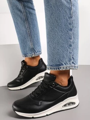 Czarne Sneakersy z Imitacji Skóry na Podeszwie Air ze Sznurowaniem Nirele