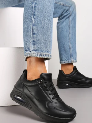 Czarne Sneakersy z Imitacji Skóry na Podeszwie Air ze Sznurowaniem Nirele