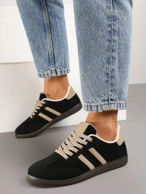 Czarne Sneakersy z Imitacji Zamszu na Płaskiej Podeszwie Memeriana