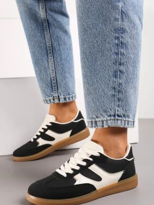 Czarne Sneakersy z Krótką Cholewka z Przeszyciami Wilnlow