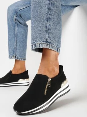Czarne Sneakersy z Krótkim Suwakiem i Niską Platformą Vinewas