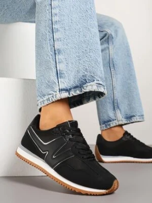Czarne Sneakersy z Metaliczną Lamówką i Geometrycznym Wzorem Tosvella
