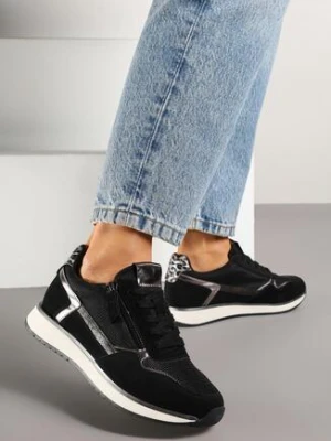 Czarne Sneakersy z Metalicznymi Wstawkami i Ozdobnym Suwakiem Alanatia