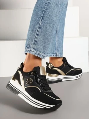 Czarne Sneakersy z Metalicznymi Zdobieniami na Platformie Gonnella