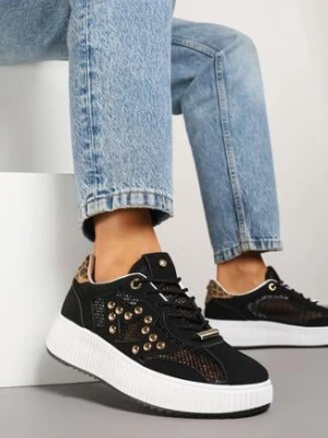 Czarne Sneakersy z Nitami i Gwiazdą Viroti