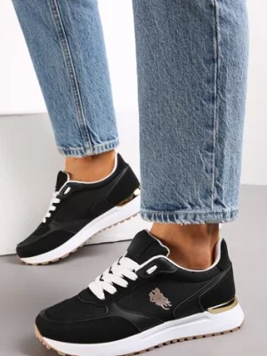 Czarne Sneakersy z Ozdobną Podeszwą i Przeszyciami Novajean