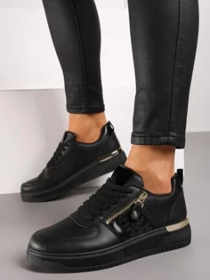 Czarne Sneakersy z Ozdobnym Suwakiem Euphros