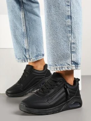 Czarne Sneakersy z Ozdobnym Suwakiem i Tłoczeniem Tosinelle