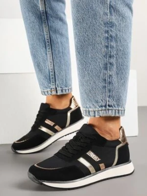 Czarne Sneakersy z Ozdobnymi Paskami i Metalicznymi Wstawkami Alanissea