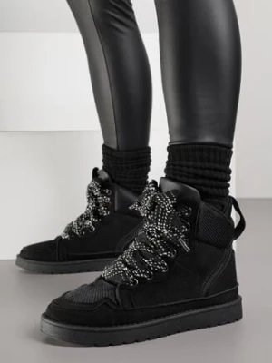 Czarne Sneakersy z Ozdobnymi Sznurówkami Eveslia