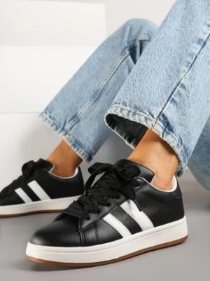 Czarne Sneakersy z Perforacją i Ozdobnymi Paskami Deolene renda