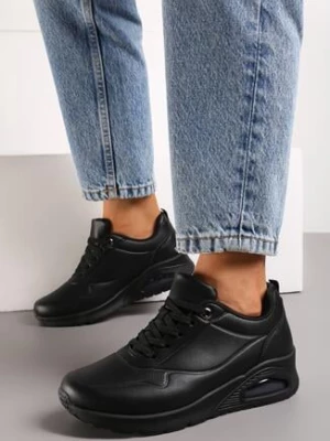 Czarne Sneakersy z Podeszwą Air i Ozdobną Perforacją Florias