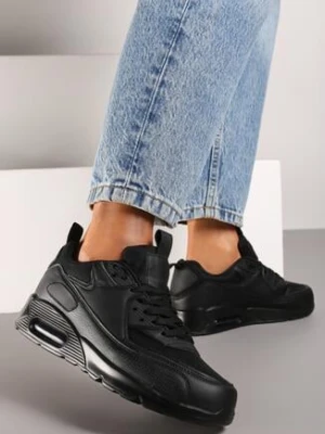 Czarne Sneakersy z Podeszwą Typu Air z Ekoskóry Sznurowane Ozarae