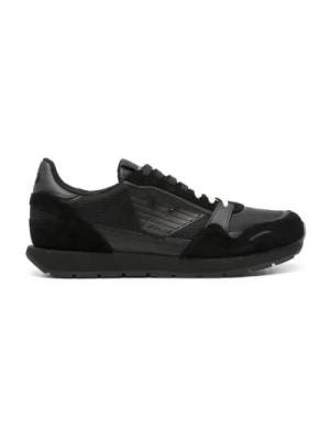 Czarne Sneakersy z Podpisem Orła na Głowie Emporio Armani
