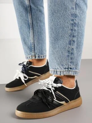 Czarne Sneakersy z Podwójnym Wiązaniem i Geometrycznym Wzorem Telanielia be.sport