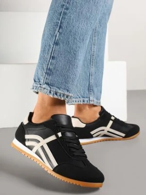 Czarne Sneakersy z Przeszyciami i Ozdobnymi Paskami na Boku Beniffa