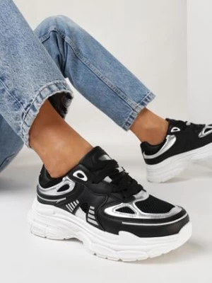 Czarne Sneakersy z Siateczką i Ozdobnymi Wstawkami Nilveri