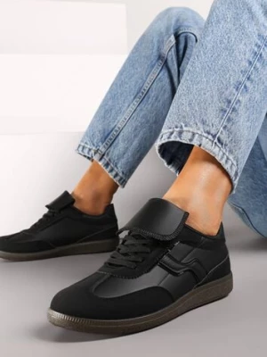 Czarne Sneakersy z Wywiniętym Językiem i Geometrycznymi Kontrastowymi Elementami Rianirae
