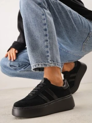 Czarne Sneakersy z Zamszu Naturalnego na Platformie ze Skórzaną Wkładką Rionelle goodin