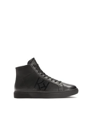 Czarne sneakersy za kostkę z naturalnej skóry z tłoczonym logo Kazar