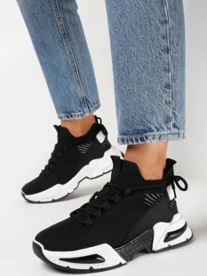 Czarne Sneakersy ze Skarpetkową Cholewką i Grubą Podeszwą Lekkra