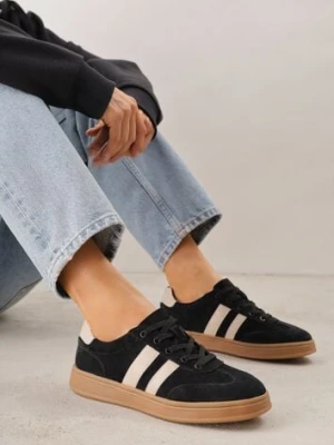 Czarne Sneakersy ze Skóry Naturalnej z Geometrycznym Wzorem Zetisius santorio