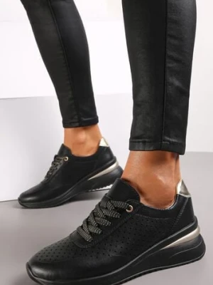 Czarne Sneakersy ze Skóry Naturalnej z Ozdobnymi Wstawkami Molma