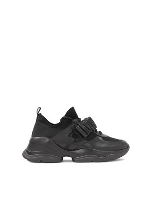 Czarne sneakersy ze skórzanym paskiem i skarpetkową cholewką Kazar