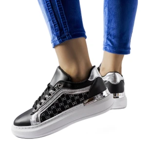 Czarne sneakersy ze srebrnym zdobieniem Leo Inna marka