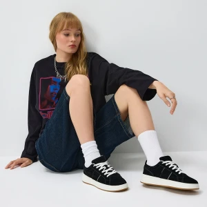 Czarne sneakersy ze sztucznego zamszu z białymi wstawkami House