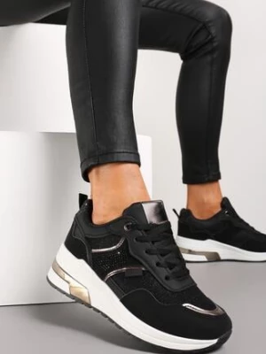 Zdjęcie produktu Czarne Sneakersy ze Złotymi Wstawkami i Brokatem oraz Cyrkoniami Avanalis