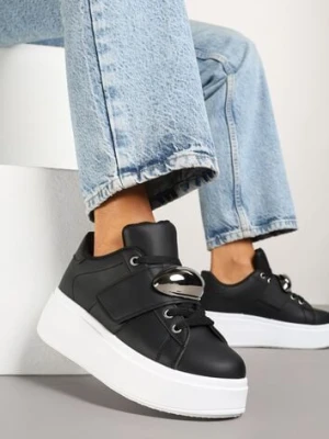 Czarne Sneakersyn na Platformie z Metaliczną Aplikacją Welveria mellisa