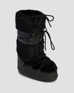 Czarne śniegowce Damskie Moon Boot Icon Faux Fur