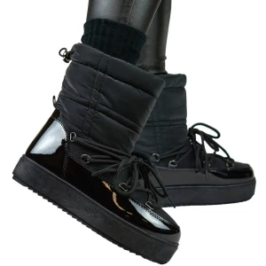 Czarne śniegowce damskie na grubej podeszwie buty na zimę Merg