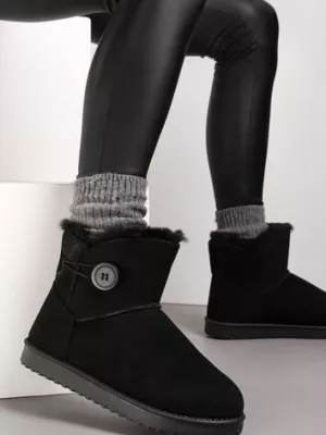 Czarne Śniegowce na Grubej Podeszwie Chalfi