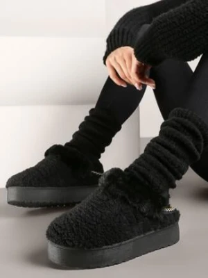 Czarne Śniegowce na Grubej Podeszwie z Futerkiem i Gumką Jawora