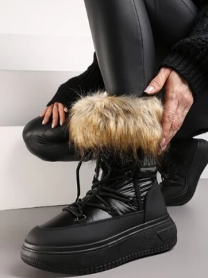 Czarne Śniegowce na Grubej Podeszwie z Futerkiem Uplift