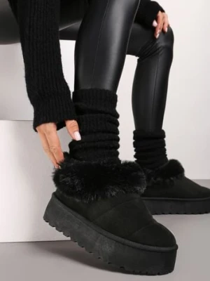 Czarne Śniegowce na Grubej Podeszwie z Ociepleniem z Futerka Tirisha