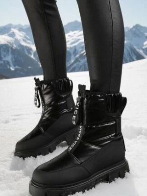 Czarne Śniegowce na Grubej Podeszwie z Suwakiem Cresandi