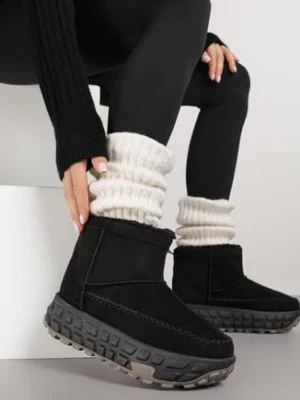 Czarne Śniegowce na Grubej Tłoczonej Podeszwie Apenella mulanka