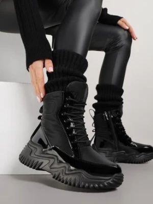 Czarne Śniegowce na Grubej Tłoczonej Podeszwie ze Sznurowaniem Cedilia vices