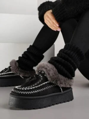 Czarne Śniegowce na Platformie Ozdobione Frędzlami i Haftem Ezivelle gavi