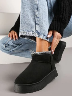 Czarne Śniegowce na Platformie Ozdobione Haftem Deccaria