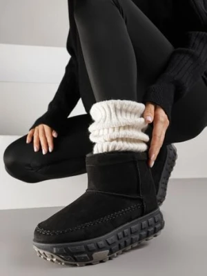 Czarne Śniegowce na Platformie Ozdobionej Tłoczeniem Apinelle mulanka