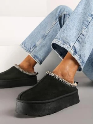 Czarne Śniegowce na Platformie z Krótką Cholewką Emirenna