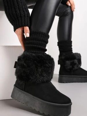 Czarne Śniegowce na Platformie z Ozdobnym Futerkiem Tiran