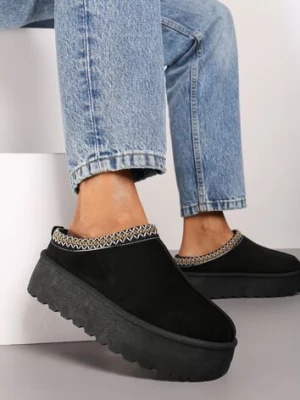 Czarne Śniegowce na Platformie z Ozdobnym Paskiem Lotiara