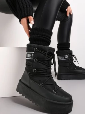 Czarne Śniegowce na Platformie z Ozdobnym Wiązaniem Zingie