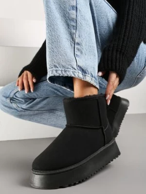 Czarne Śniegowce na Platformie z Przeszyciami Tinalisa