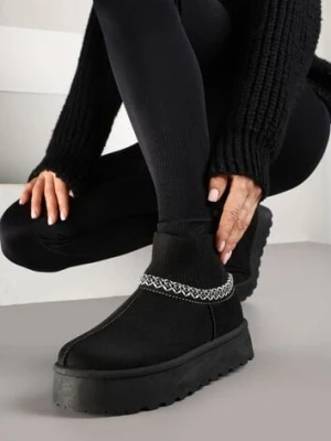 Czarne Śniegowce na Platformie ze Skarpetową Cholewką Erevelis